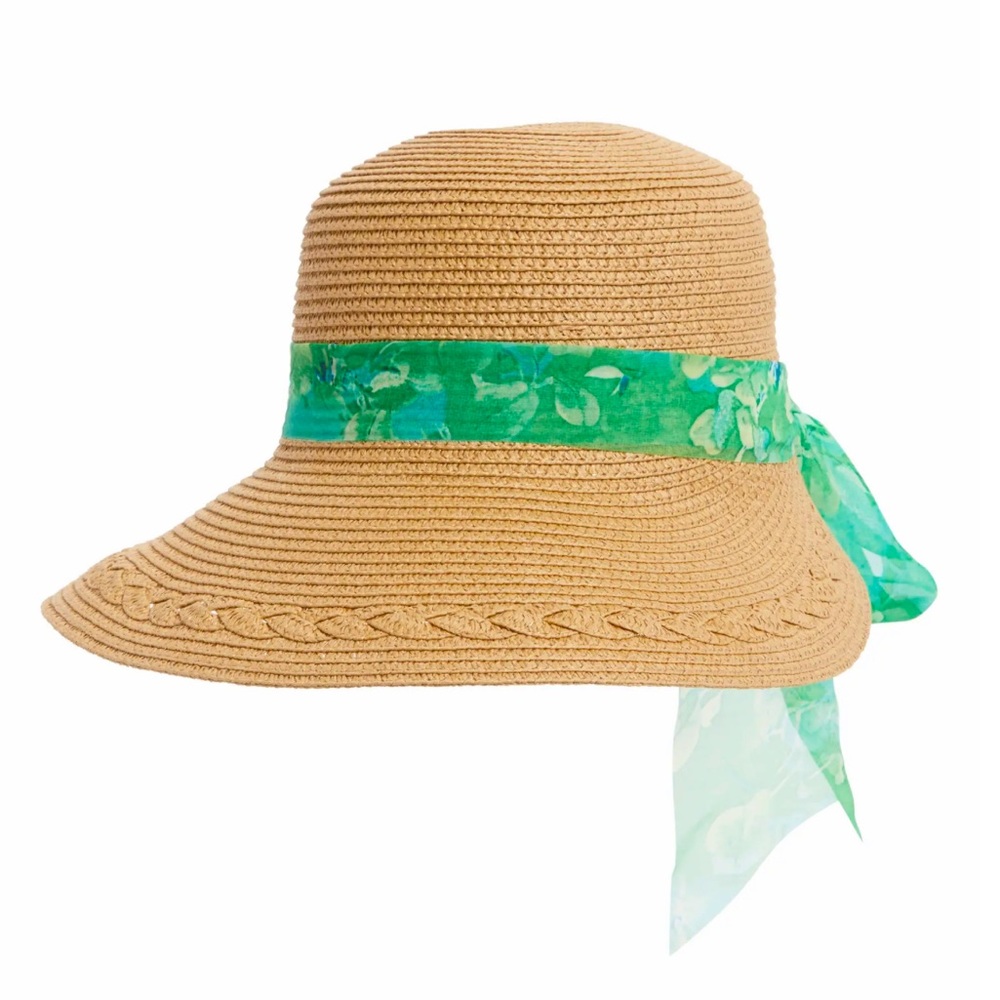 Straw Hat with Scarf Trim